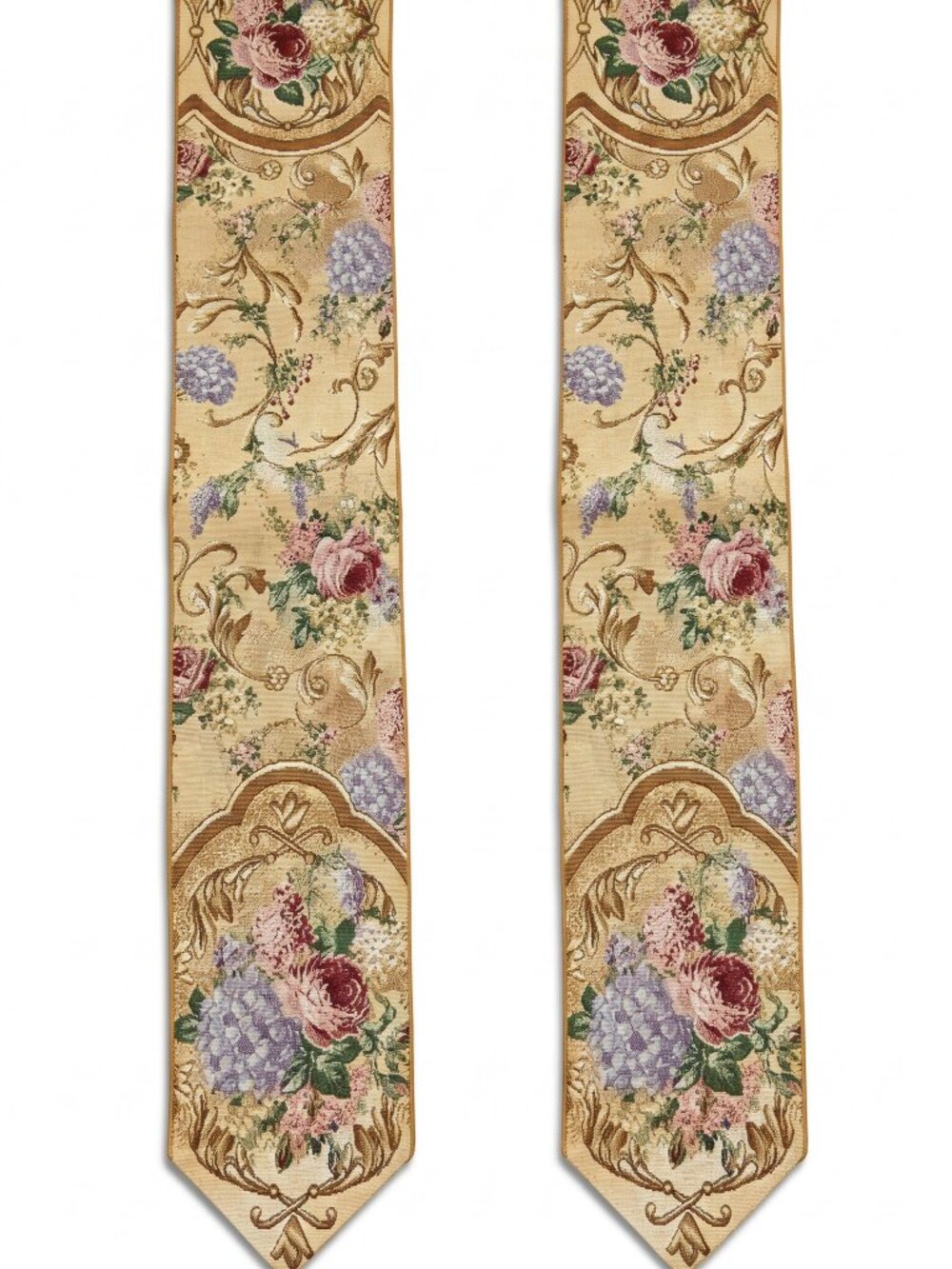 Vtg Weavers Floral Tapestry Bell Pull Wall Hanging Tassel Pair 44.5"x6.25"